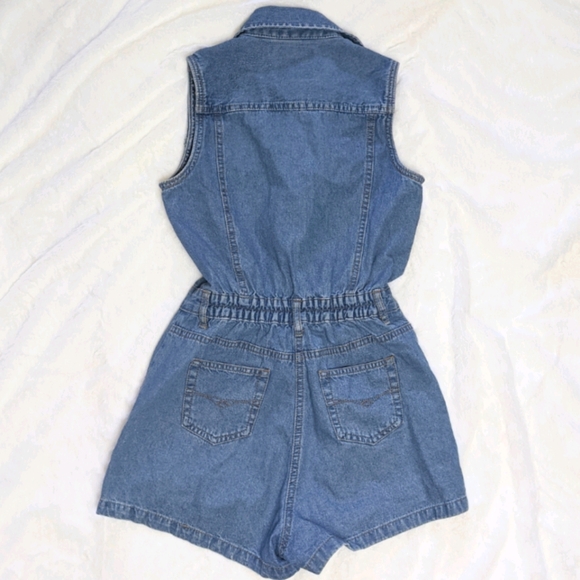 Denim Sleeveless Romper, Light Blue - Picture 3 of 6
